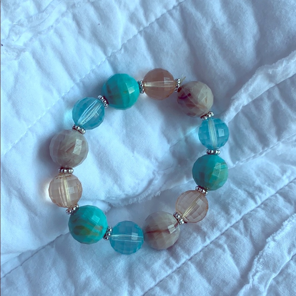 **FREE w/purchase** Aqua/Neutral Stretchy Bracelet